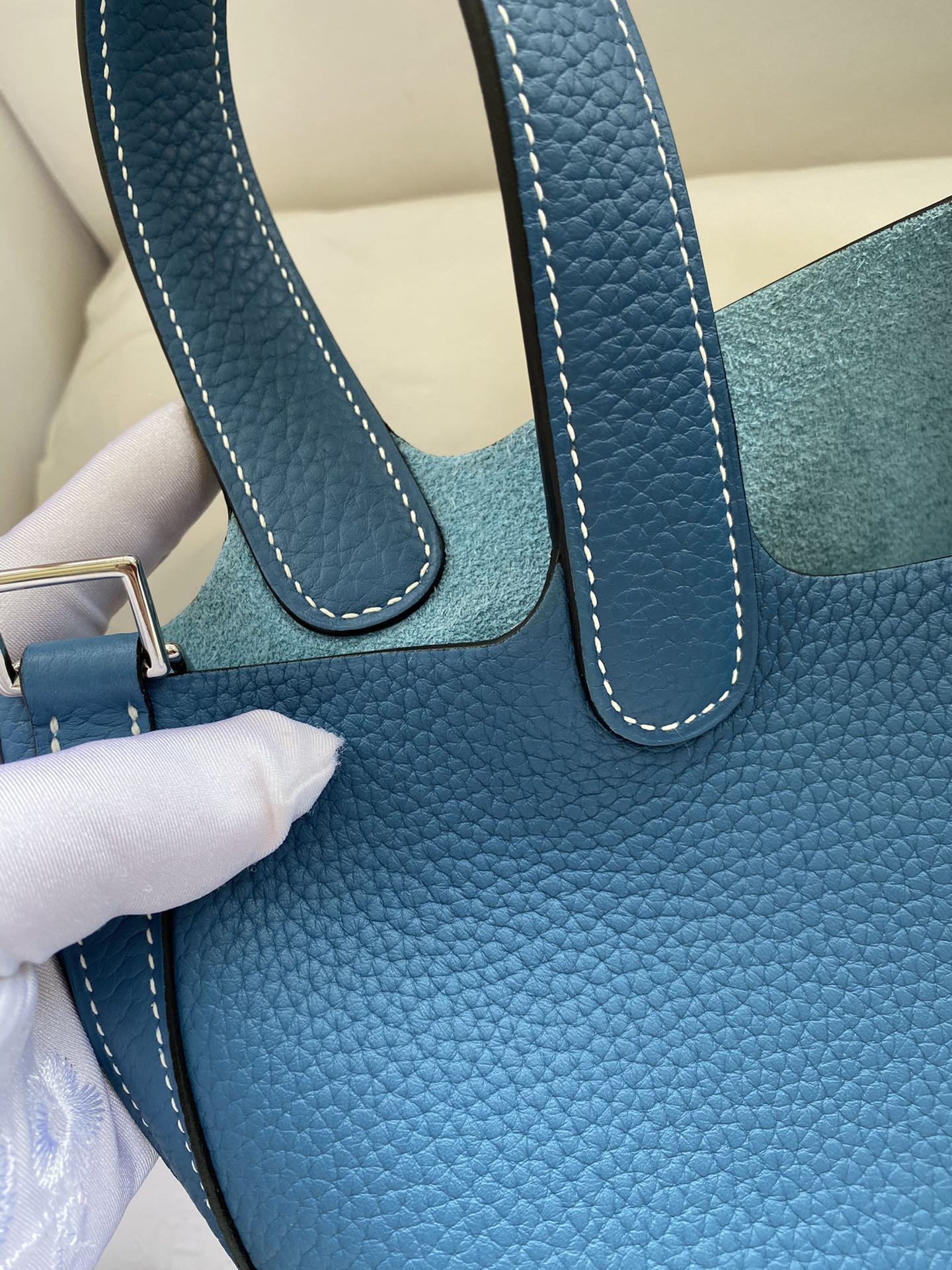 Hermes Picotin Lock 18 Bag In Blue Jean Clemence Leather